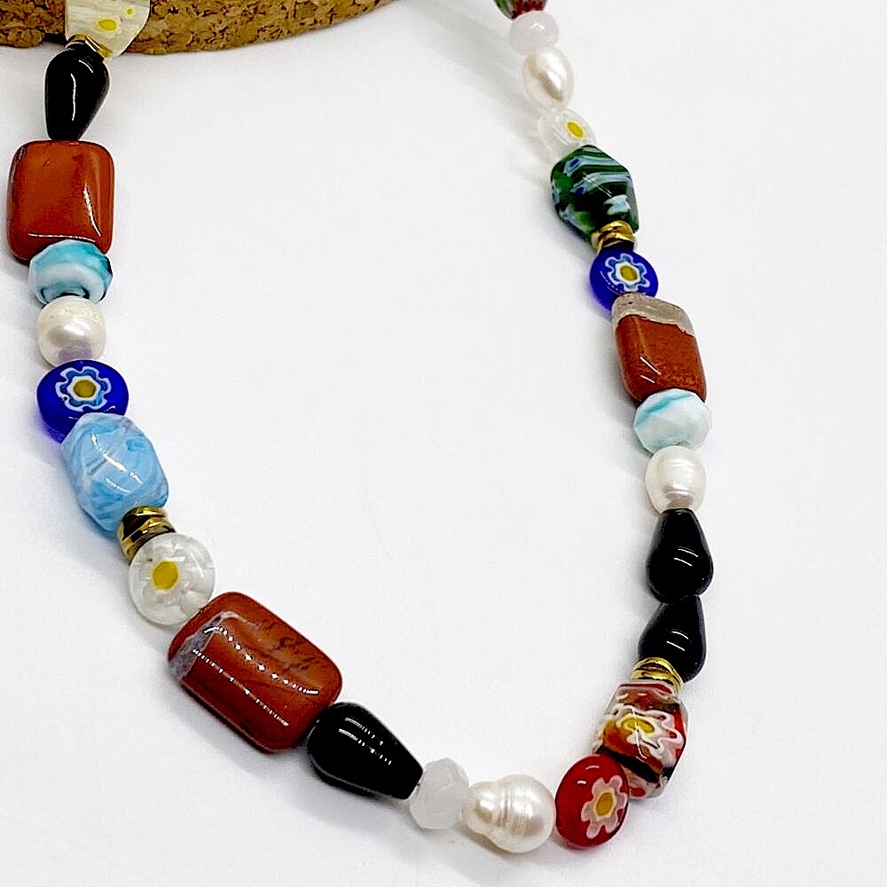 NEW Stone & Glass Beaded Statement Necklace
